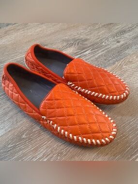 Robert Zur Orange leather quilted loafers size 8